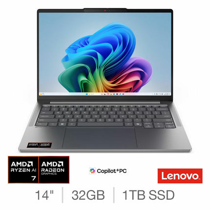 Lenovo IdeaPad Pro 5 14AGP11 Copilot+PC, AMD Ryzen AI 7, 32GB RAM, 1TB SSD, 14 Inch OLED Laptop, 83SG000GUK