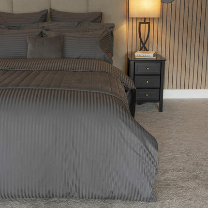 Belledorm 540 Thread Count Satin Stripe Charcoal Duvet Cover Set in 3 Sizes – view 2