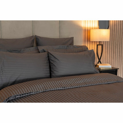 Belledorm 540 Thread Count Satin Stripe Charcoal Duvet Cover Set in 3 Sizes – view 3