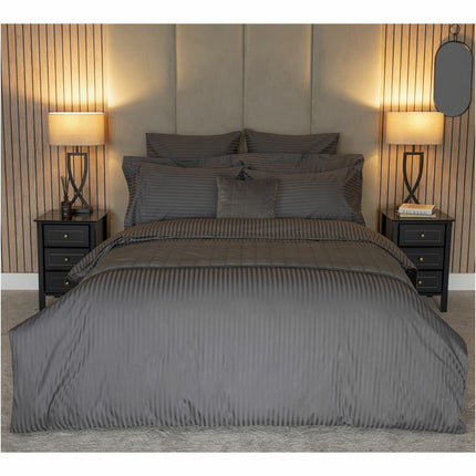 Belledorm 540 Thread Count Satin Stripe Charcoal Duvet Cover Set in 3 Sizes – view 4