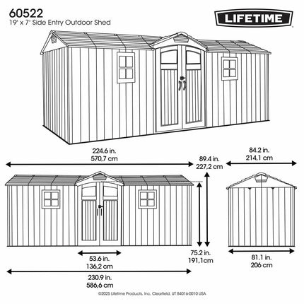 Lifetime 19ft x 7ft (5.7 x 2.1m) Outdoor Storage Shed - Model 60522 – view 2