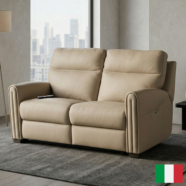 Nicoletti Atlanta Beige Leather Power Reclining 2 Seater Sofa
