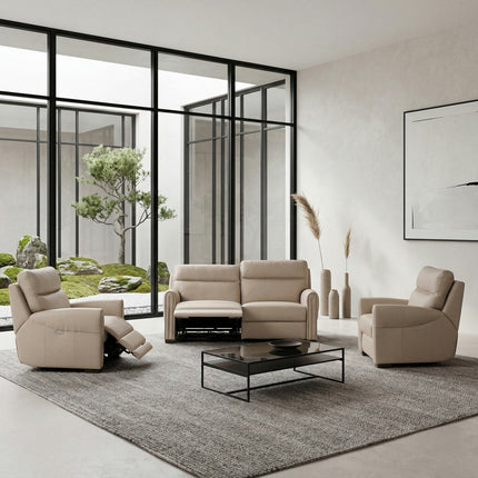 Nicoletti Atlanta Beige Leather Power Reclining Large 2 Seater Sofa – view 7