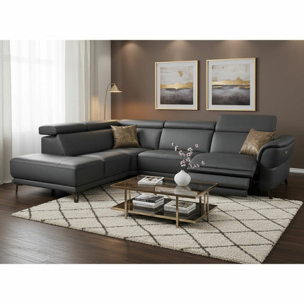 Nicoletti Charleston Blue Leather Power Reclining Corner Sofa with Chaise in 2 Configurations – view 8