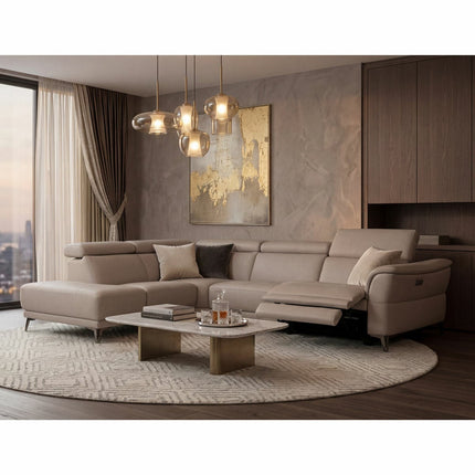 Nicoletti Charleston Beige Leather Power Reclining Corner Sofa with Chaise in 2 Configurations – view 8