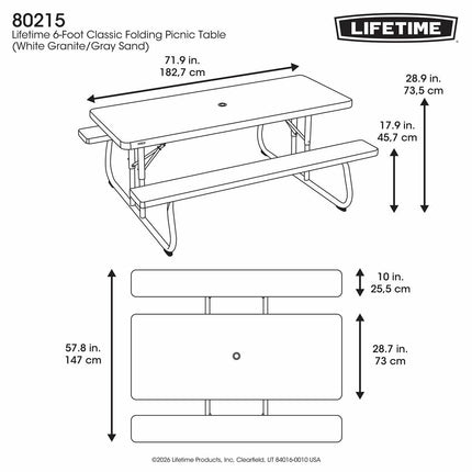 Lifetime 6ft (1.82m) Classic Folding Picnic Table - Model 80215 – view 2