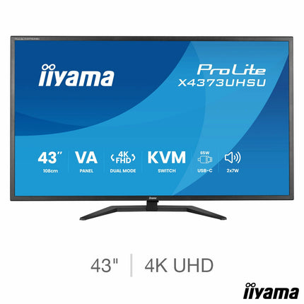 iiyama Prolite 43 Inch 60Hz 4K Ultra HD VA Monitor, X4373UHSU-B2