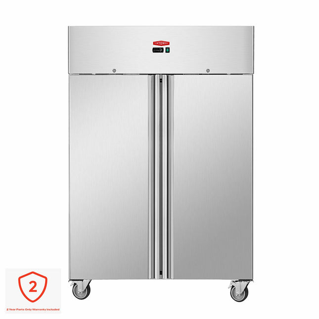 Contender FZU011 Commercial 1200L Double Door Freezer, E Rated in Stainless Steel