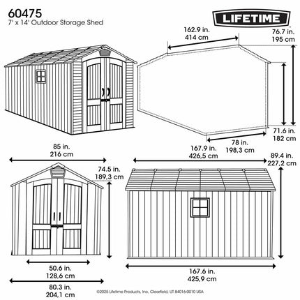 Lifetime 7ft 1" x 14ft (2.16 x 4.27m) Storage Shed - Model 60475 – view 2