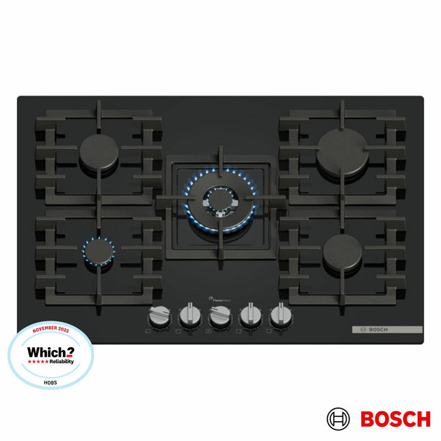 Bosch Series 6 PPQ7A6I40, Tempered Glass 75cm Gas Hob in Black