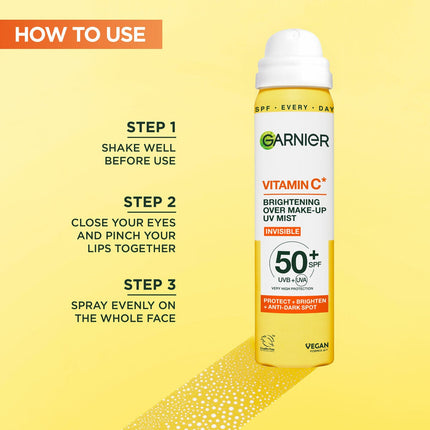 Garnier Vitamin C Brightening Over Make-up UV Sun Cream Mist,SPF50+, 3 x 75ML – view 5