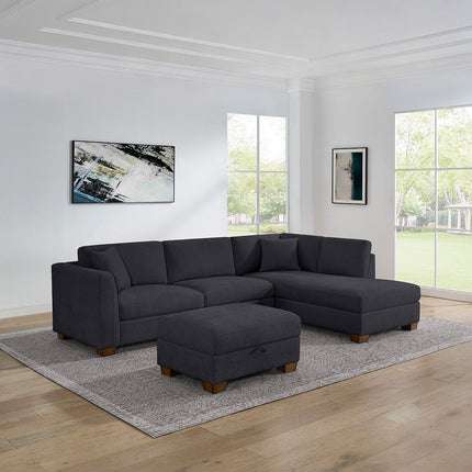 Thomasville Walsen Blue Fabric Corner Sofa with Storage Ottoman, Right Hand Facing – view 3