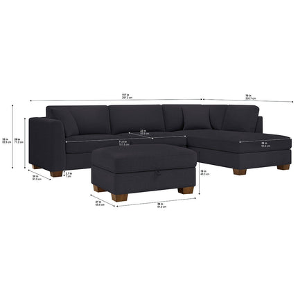 Thomasville Walsen Blue Fabric Corner Sofa with Storage Ottoman, Right Hand Facing – view 2