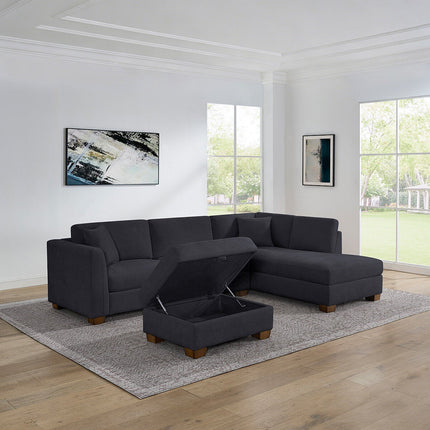 Thomasville Walsen Blue Fabric Corner Sofa with Storage Ottoman, Right Hand Facing – view 5