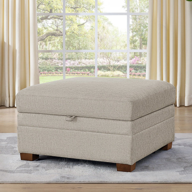 Thomasville Tisdale Taupe Fabric Storage Ottoman