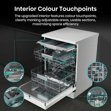 Hisense HS673A90WUK, 16 Place Setting, Freestanding Dishwasher, A Rated in White – view 6