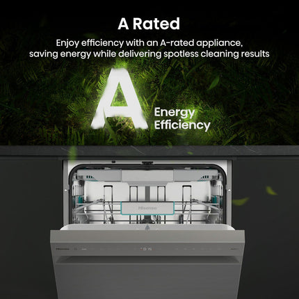 Hisense HS673A90XUK, 16 Place Setting, Freestanding Dishwasher, A Rated in Silver – view 4