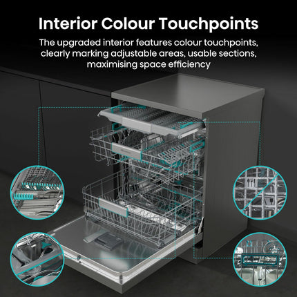 Hisense HS673A90XUK, 16 Place Setting, Freestanding Dishwasher, A Rated in Silver – view 6