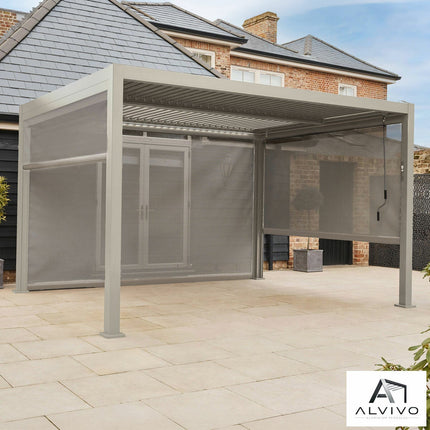 Alvivo 9ft 8" x 13ft 3" (3 x 4m) Beige Louvered Aluminium Pergola Bundle with 4 Pull-Down Screens