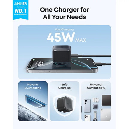 Anker Nano 45W Foldable USB-C Charger, Zolo 10000mAh Power Bank, and 0.9 m Braided USB-C Cable