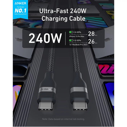 Anker Prime Charger (100W, 3 Ports, GaNPrime) with 0.9 m & 1.8m 240W USB-C Cables