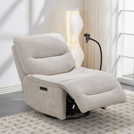 Meteor Beige Fabric Power Reclining Swivel Chair – view 3
