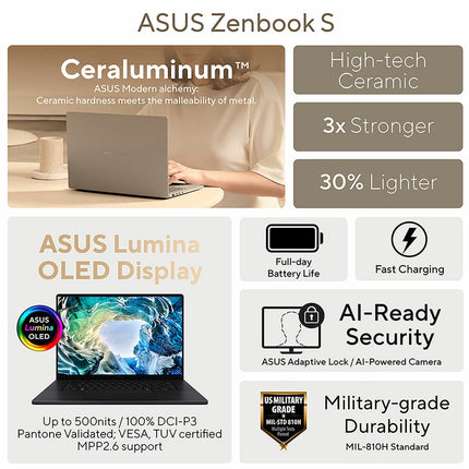 ASUS Zenbook S, Copilot+ PC, Intel Core Ultra 9, 32GB RAM, 1TB SSD, 14 Inch OLED Laptop, UX5406AA-SU033W – view 8