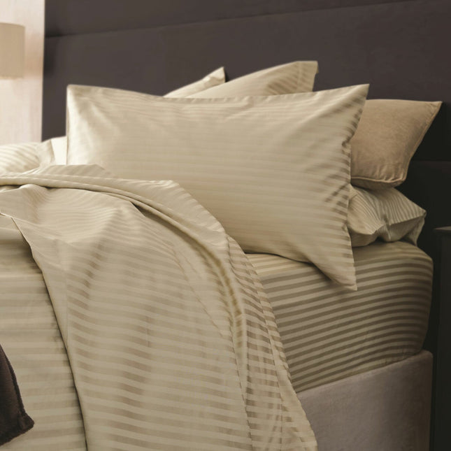Belledorm 540 Thread Count Satin Stripe Taupe Duvet Cover Set in 3 Sizes – view 2