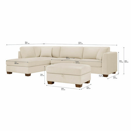 Thomasville Walsen Cream Fabric Corner Sofa with Storage Ottoman in 2 Configurations – view 2