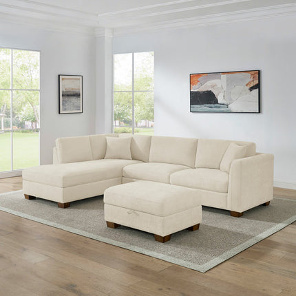 Thomasville Walsen Cream Fabric Corner Sofa with Storage Ottoman in 2 Configurations – view 3