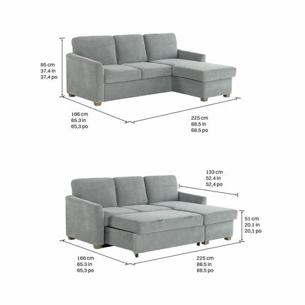 Coddle Cameron Fabric Sofa Bed with Reversible Chaise, Grey – view 2