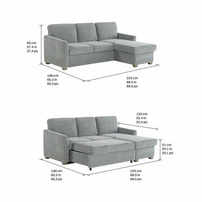 Coddle Cameron Fabric Sofa Bed with Reversible Chaise, Grey – view 2