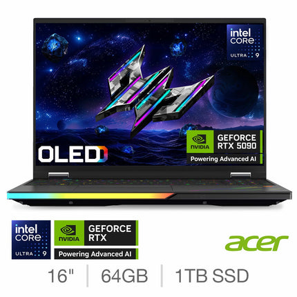 Acer Predator Helios AI, Intel Core Ultra 9, 64GB RAM, 1TB SSD NVIDIA GeForce RTX 5090, 16 Inch OLED Gaming Laptop, NH.QW0EK.001