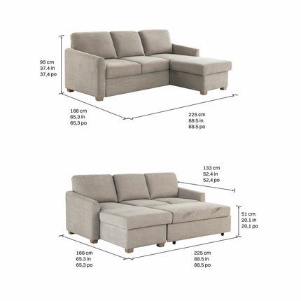 Coddle Cameron Fabric Sofa Bed with Reversible Chaise, Taupe – view 2