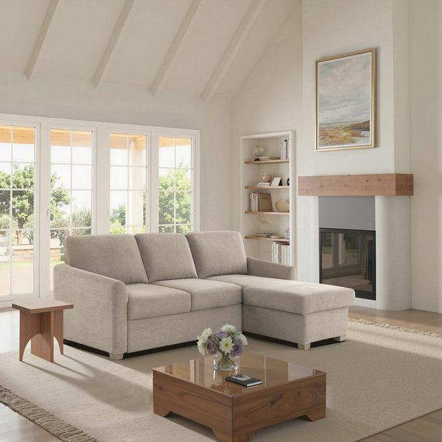 Coddle Cameron Fabric Sofa Bed with Reversible Chaise, Taupe