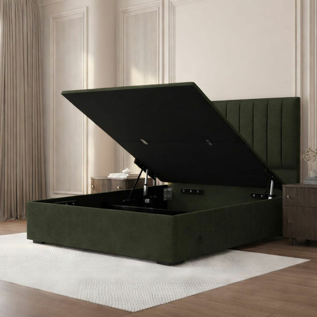 Highgrove Swift Green Fabric Full Ottoman Bed Frame in 3 Sizes – view 2