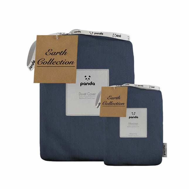Panda Bamboo & French Linen Navy Duvet Cover Set in 3 Sizes – view 2