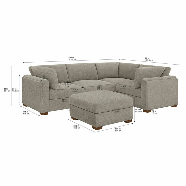Thomasville Taylor Taupe Fabric Sofa with Storage Ottoman – view 2