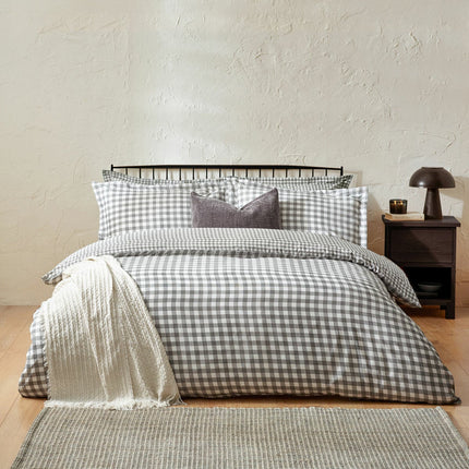 Yard Barton 100% Cotton Grey Gingham Duvet Cover Set in 4 Sizes