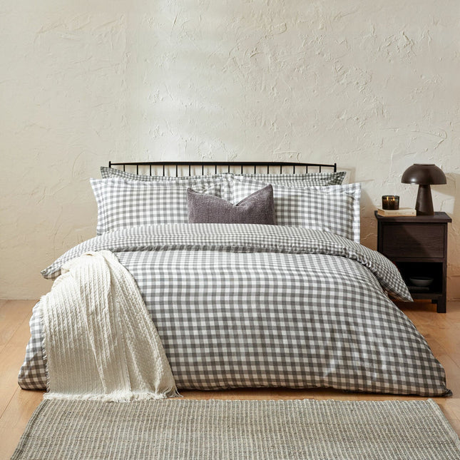Yard Barton 100% Cotton Grey Gingham Duvet Cover Set in 4 Sizes