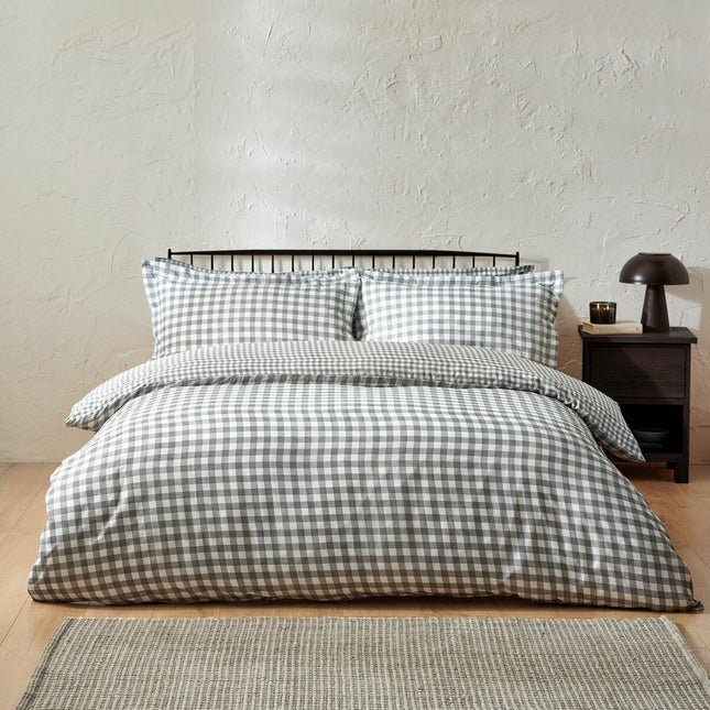 Yard Barton 100% Cotton Grey Gingham Duvet Cover Set in 4 Sizes – view 2