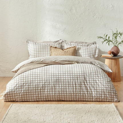 Yard Barton 100% Cotton Natural Gingham Duvet Cover Set in 4 Sizes