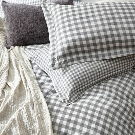 Yard Barton 100% Cotton Grey Gingham Duvet Cover Set in 4 Sizes – view 4