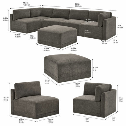 Thomasville Fallon Grey 6 Piece Modular Fabric Sofa – view 2