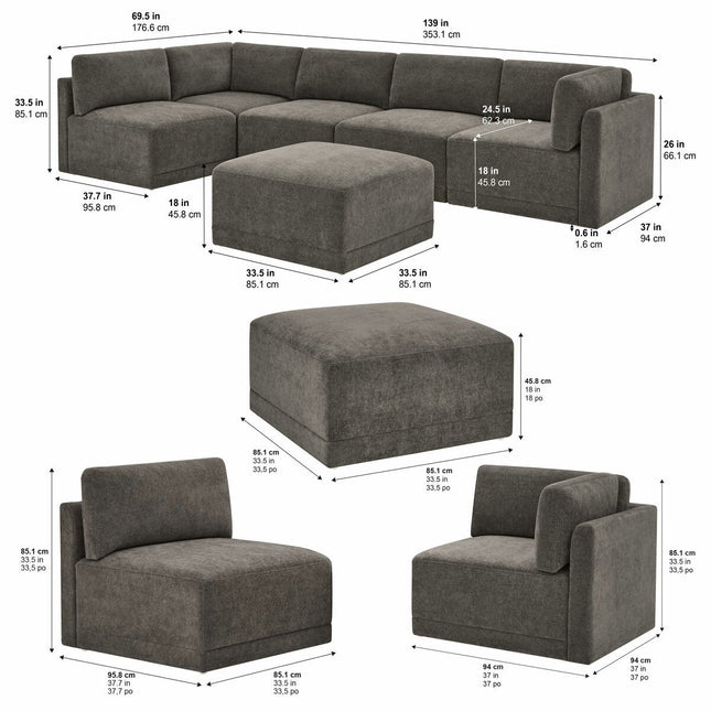 Thomasville Fallon Grey 6 Piece Modular Fabric Sofa – view 2