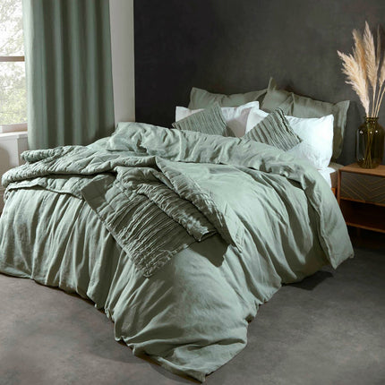 Lazy Linen 100% Washed Green Linen Duvet Cover Set in 3 Sizes – view 2