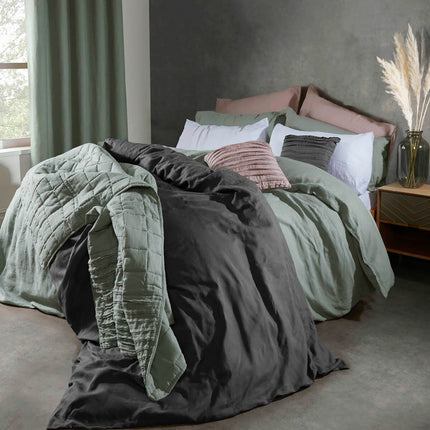Lazy Linen 100% Washed Green Linen Duvet Cover Set in 3 Sizes – view 3