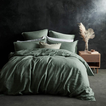 Lazy Linen 100% Washed Green Linen Fitted Sheet in 3 Sizes – view 2