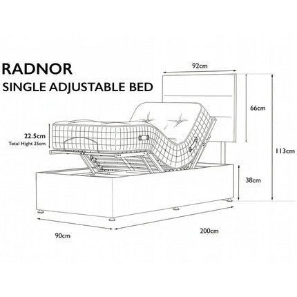 Highgrove Radnor Grey Fabric Electric Adjustable Bed Frame with 1000 Spring Count Long Single Mattress in 2 Firmness Ratings – view 2