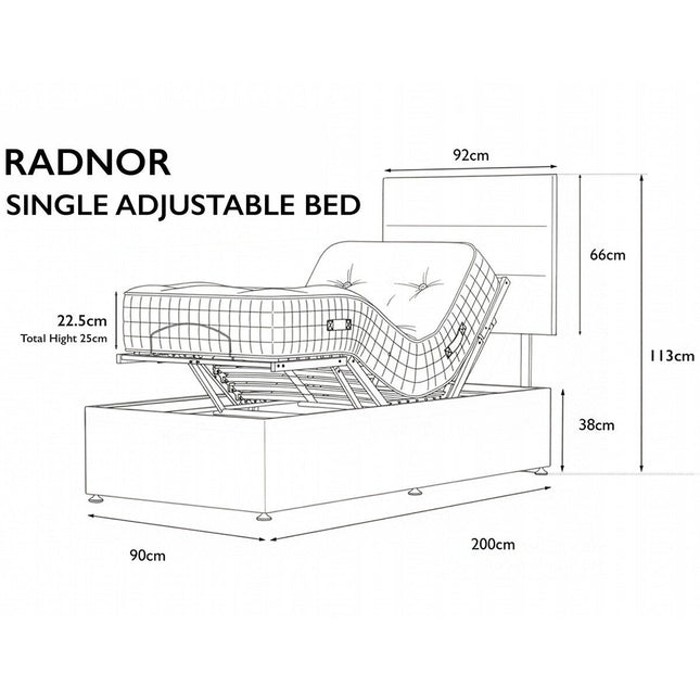 Highgrove Radnor Grey Fabric Electric Adjustable Bed Frame with 1000 Spring Count Long Single Mattress in 2 Firmness Ratings – view 2